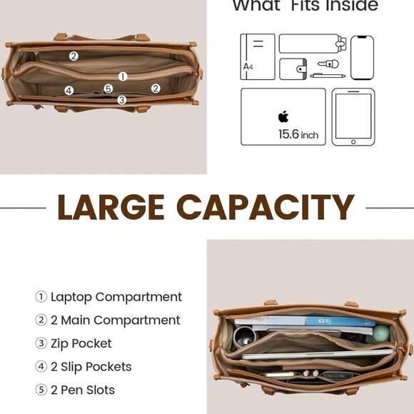 Women's 15.6 inch Jute Computer Tote Bag - Large Capacity Handbag with Clutch Pu - Picture 3 of 8